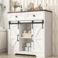 Farmhouse Storage Cabinet, Bathroom Cabinet with 2 Sliding Barn Doors, Floor Storage Cabinets with Adjustable Shelves and 2 Drawers for Kitchen, Living Room, Dining Room, White