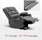 MCombo Medium Lay Flat Dual Motor Power Lift Recliner Chair Sofa with Massage and Heat for Elderly People, Infinite Position, Faux Leather 7679 (Dark Grey, Medium)