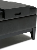 SIMPLIHOME Oregon 42 inch Wide Contemporary Rectangle Storage Ottoman Bench with Tray in Midnight Black Vegan Faux Leather, Assembled, For the Living Room, Entryway and Family Room