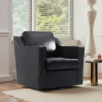 UIXE Faux Leather Swivel Accent Chair, Upholstered Arm Chair for Living Room, Modern Club Armchair Comfy Single Sofa Bedroom Reading Seat with Lumbar Pillow - Black