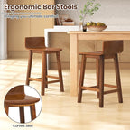 COSTWAY Solid Wood Bar Stools Set of 2, 24.5-inch Counter Height Chairs with Low Back and Footrest, Farmhouse Wooden Armless barstools for Kitchen Island, Dining Room, Cafe, Breakfast, Brown