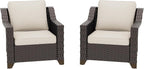 Patio 2 Pieces Wicker Chairs Set of 2，Outdoor PE Rattan Armchairs, Water-Resistant Cushions with Removable and Washable Covers, Porch, Balcony, Sunroom (Beige)