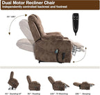 Dual Motor Large Power Lift Chairs Recliners for Adults Elderly Big Man Lay Flat Velvet Recliner with Massage Heat, Infinite Position, 2 Cup Holders, 2 Side Pockets, Up to 400LBS