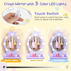 Costzon Kids Vanity, Girls Vanity Set with Mirror and Stool and Lights, Drawer, 2 in 1 Wooden Makeup Vanity Desk Dressing Table, Kids Vanity Table and Chair Set (Violet)