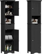 ChooChoo 67" Tall Bathroom Storage Cabinet Freestanding with Adjustable Shelves, Narrow Storage Linen Cabinet with 2 Doors and 1 Drawers for Bathroom, Living Room, Kitchen, Black