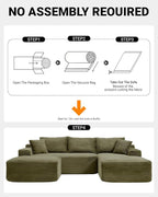 108 Inch Cloud Sectional Couch,Modern Modular Sectional Sofa with Deep Seat,Corduroy Boneless Couches with L-Shape Chaise for Living Room,No Assembly Required (Green, Right Facing Chaise + Ottoman)
