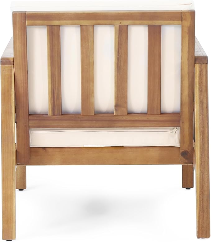 Christopher Knight Home Elias Outdoor Acacia Wood and Iron Club Chair with Cushions, Teak, Black, Beige