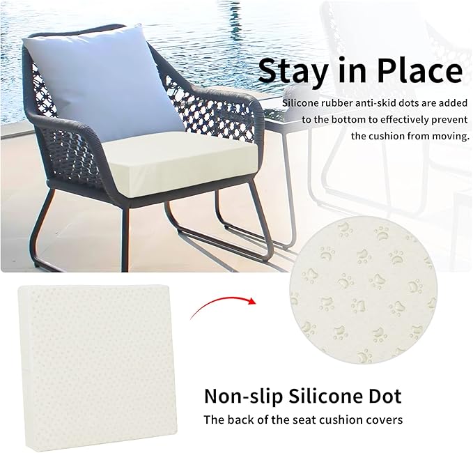 Easy-Going Waterproof Patio Cushion Covers 24x22x4 inch 2 Pack Replacement Non-Slip Outdoor Seat Cushion Slipcover with Zipper. Cream