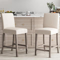 COSTWAY Counter Height Bar Stools Set of 2, 24.5’’ Upholstered Mid Century Modern Island Chairs with Rubber Wood Legs, Wooden Barstools for Kitchen, Dining Room, Bar, Restaurant (Beige)