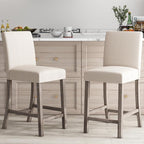 COSTWAY Counter Height Bar Stools Set of 4, 24.5’’ Upholstered Mid Century Modern Island Chairs with Rubber Wood Legs, Wooden Barstools for Kitchen, Dining Room, Bar, Restaurant (Beige)