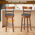 COSTWAY Bar Stools Set of 4, 360-Degree Swivel Stools with Leather Padded Seat, Single Slat Ladder Back & Solid Rubber Wood Legs, Bar Height Stools for Pub, Restaurant, Kitchen, Brown (4, 30.5)
