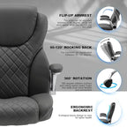 Executive Office Chair, Pu Leather High Back Ergonomic Office Desk Chairs with Wheels, 90-120° Rocking Managerial Chair Home Computer Chairs with Flip-up Armrests and Lumbar Support, Grey