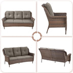 Patio Couch Outdoor Wicker Sofa - Heavy Duty All-Weather Brown Rattan 3-Seater with High Back and Comfortable Thick Cushions for Garden Back Porch Poolside Apartment - Grey