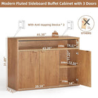 LEYAOYAO Fluted Buffet Cabinet with Storage, 45" Wide Modern Sideboard Credenza with 3 Doors & Open Storage Shelf, Wood Kitchen Console Accent Cabinets, Coffee Bar Table for Dining Room, Tea Brown