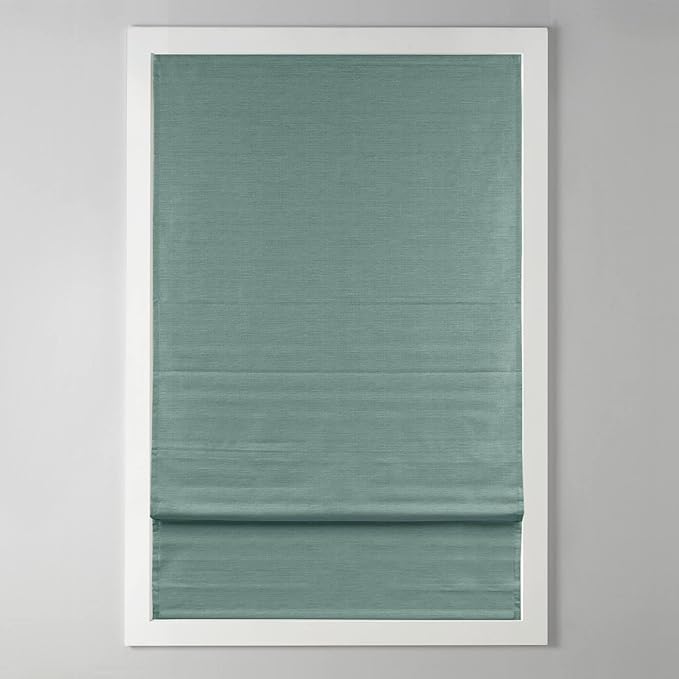 Madison Park Cordless Roman Shades Faux Silk Shade with Sheen 1-Panel Privacy, Room Darkening, Energy Efficient, Thermal Insulated Window Blind for Bedroom, Living Room Décor, 33"W x 64"L Como, Green