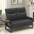 Faux Leather Loveseat Couch for Living Room Bedroom Office, Small Sofa 2 Seater Couch with Flip Up Tray Table Side Pockets Leather Loveseats, Black