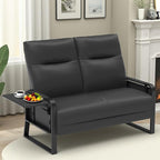 Faux Leather Loveseat Couch for Living Room Bedroom Office, Small Sofa 2 Seater Couch with Flip Up Tray Table Side Pockets Leather Loveseats, Black