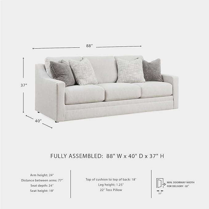 Signature Design by Ashley Maitelynn Contemporary Sofa with Accent Pillows, Reversible Cushions and Sloped Arms, Light Gray