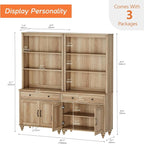 WAMPAT 5 Tier Bookshelf 72" Tall Bookcase with Barn Doors, Large Farmhouse Display Book Shelf with 2 Drawers and Storage Cabinet, Library Wood Bookshelves for Living Room,Kitchen, Oak(2PCS)