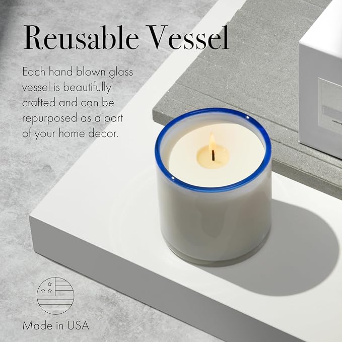 LAFCO New York Signature Candle, Fog & Mist - 15.5 oz - 90-Hour Burn Time - Reusable, Hand Blown Glass Vessel - Made in the USA