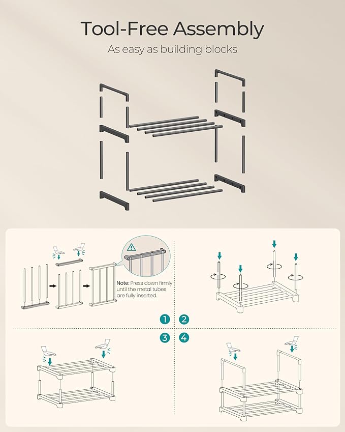 SONGMICS Shoe Rack, 2-Tier Shoe Organizer, Metal Storage Shelf, Upright or Upside Down, for 3-6 Pairs, Stackable, for Entryway, 11.8 x 16.7 x 14.8 Inches, Black ULSA002B01