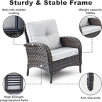 HUMMUH 5 Pieces Patio Furniture Set Wicker Outdoor Bistro Chairs with Ottomans Glass Top Side Table,Outdoor Conversation Set for Porch Deck Backyard Poolside