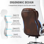 Executive Office Chair Brown, PU Leather High Back Office Desk Chairs with Wheels, 90-120° Rocking Managerial Ergonomic Big Tall Home Computer Chairs with Flip up Arms and Lumbar Support