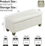 51" Faux Leather Storage Ottoman, Stitch Tufted Rectangle Upholstered End of Bed Storage Bench, Entryway Large Couch Ottoman with Wooden Legs,White