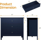 RoyalCraft 32" Large Nightstand, Fluted Painted Wood Dresser with 3 Spacious Drawers, Blue Modern Bedside Table for Bedroom