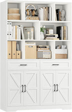 HOSTACK 71" Tall Bookcase with Drawers and Doors, 47" Wide Book Shelf and Bookcase with Storage, 6 Tier Large Book Storage Cabinet with 14" Deep Display Shelves for Living Room, Home Office, White