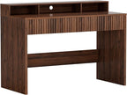 47" Executive Desk with Fluted Drawer, Modern Home Office Desk with Long Monitor Stand and 2 Drawers, Computer Writing Desk for Study Office Vanity, Brown