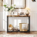 32" Small Console Table, 2-Tier Narrow Entryway Table, Sofa Table with Mesh Shelves, Console Tables for Living Room, Hallway, Entryway, Farmhouse Console Table with Storage, Rustic Brown