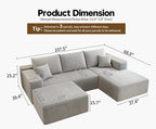 107.5" Cloud Sectional Couch with 1 Ottoman,Modern Modular Sofa with Deep Seat, Comfort U Shaped Sofa Couches for Living Room Bedroom Apartments,No Assembly Required, (Grey,Right Facing Chaise)