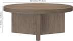 Henn&Hart 36" Fluted Round Low-Profile Coffee Table with Ribbed Pedestal Base for Living Room, Family Room, or Office, Antiqued Gray Oak