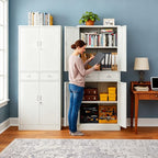 BESFUR Metal Storage Cabinet, Locking Storage Cabinet with Drawers and Adjustable Shelves for Garage, Office, Classroom - White