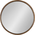 Kate and Laurel Hutton Round Decorative Wood Frame Wall Mirror, 30 Inch Diameter, Natural Rustic