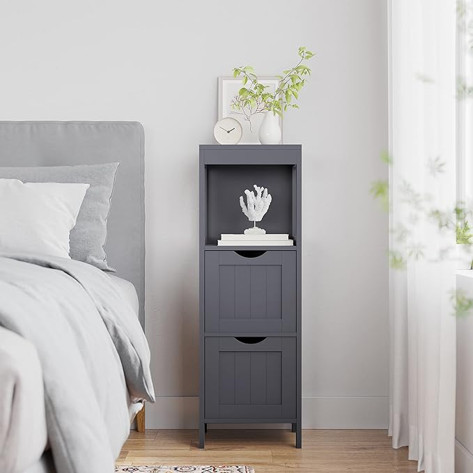 VASAGLE Storage Cabinet, Storage Organizer Rack Stand for Bathroom, Living Room, Bedroom, Multifunctional Corner Unit, 2 Drawers, 35 Inches in Height, Slate Gray BBC042G01