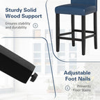LSSPAID Counter Height Bar Stools Set of 4, 24.8 Inch Upholstered PU Leather Barstools, Modern Kitchen Island Chairs with Backrest and Solid Wood Legs, Navy Blue