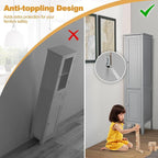 COSTWAY Tall Bathroom Storage Cabinet, 5-Tier Freestanding Linen Tower Cabinet with 2 Doors, Wooden Side Storage Organizer, Narrow Slim Floor Cabinet for Bathroom, Living Room, Kitchen (Grey)