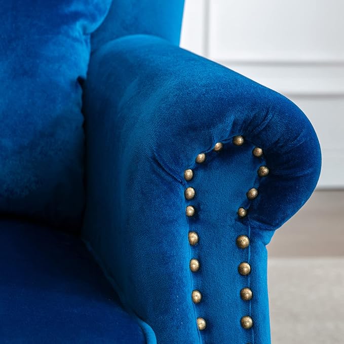 Accent Reading Arm Chairs Midcentury Modern Comfy Corner Sofa Chair, Wingback Waiting Room Club Chair with Tufted Back for Living Room/Bedroom/Reception Room, Velvet Blue