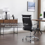 Office Desk Chair Leather, Conference Room Chairs with Wheels, Executive Modern Ergonomic Ribbed Computer Chair