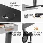 Seang Standing Desk with Drawer, 48" x 24" Height Adjustable Stand Up Desk, 3 Memory Height Settings with Cable Grommets & Storage Hooks, Ideal for Home & Office, Black