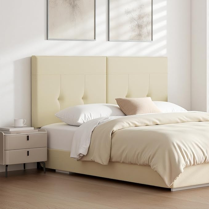 Upholstered King Size Headboard, Headboard King with Sturdy Metal Legs, Tufted Upholstery Design Bed Headboards with Adjustable Width & Height (Beige)