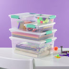 Sterilite 12-Pack Clip Box, Stackable Clear Plastic Bins with Latching Lids, Mini - Writing, Arts or Crafts Supplies Storage Containers for Home, Office, Classroom and Workshop Organization