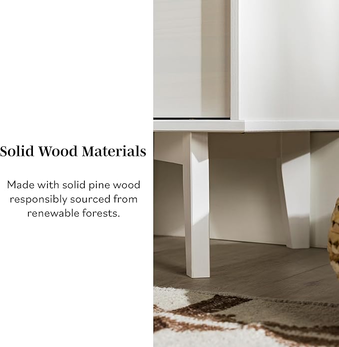 Walker Edison Furniture AZR2DSLNSWH Solid Wood 2-Drawer Groove Handle End Side Table Nightstand with Storage, 24" H, White