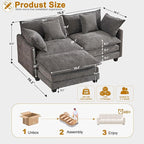 Cloud Chenille L-Shaped Sofa with Ottoman, 77" Space Saving Sectional Loveseat with Chaise, for Small Spaces, Easy Assembly, 1YR Warranty