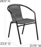 EMMA + OLIVER Set of 2 Modern Rattan Indoor/Outdoor Stack Chairs, Stacking Rattan Patio Chairs with Curved Back and Cross Bracing, Gray
