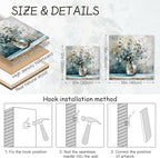 Framed Eucalyptus Leaf Wall Art, Sage Green Botanical Canvas Print, Rustic Farmhouse Bathroom Wall Decor, Soft Blue Floral Aesthetic Picture for Bedroom living Room 12x12 inch