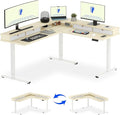 FLEXISPOT 71" L Shaped Standing Desk Electric Corner Table with Shelf, 4 Storage Drawers, Adjustable Computer Workstation for Home, Office, Game, Studio, USB Charger, Light Maple Top + White Frame