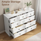 9 Drawer Dressers for Bedroom, 51" Wide Wood Chest of Drawers, Farmhouse Bedroom Dressers with Drawers, Modern Dresser TV Stand, Retro Design, for Living Room, Dressing Room, Hallway, White